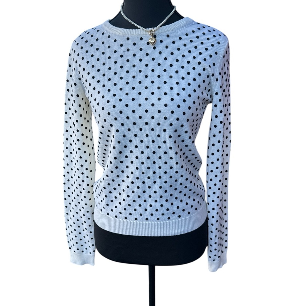 Alice + Olivia White and Black Polka Dot Sweater